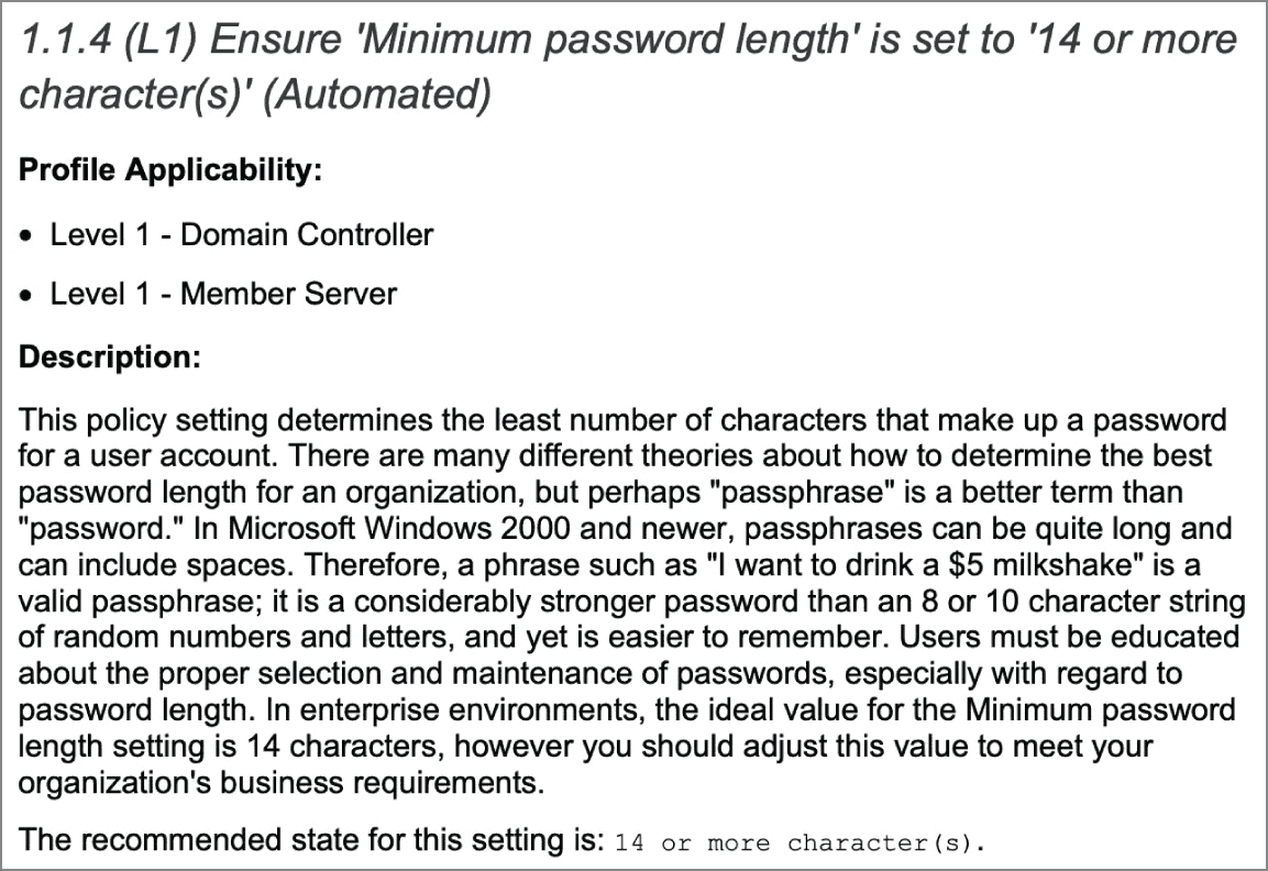 FIGURE 16.8 Windows Server 2022 Security Benchmark Excerpt